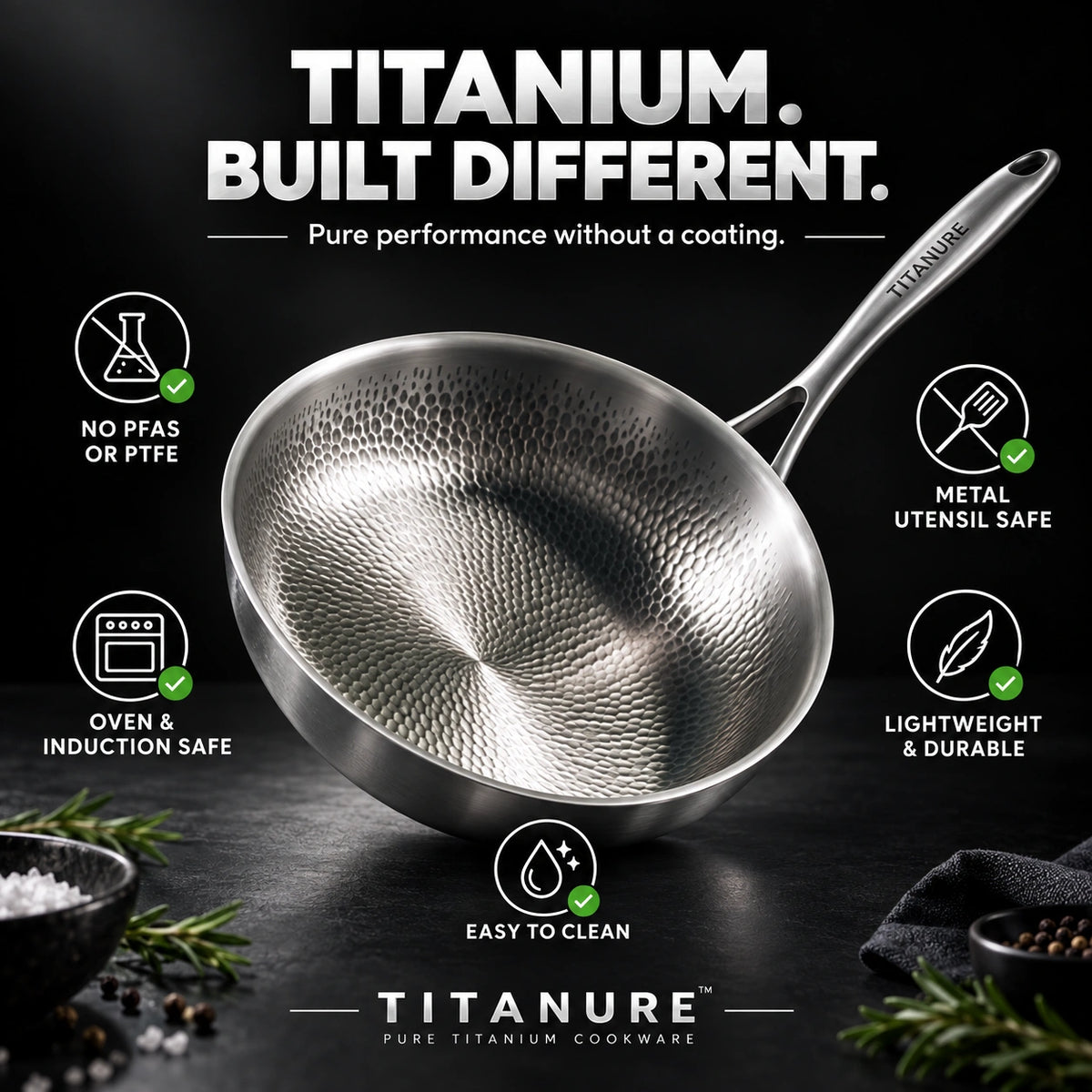 Titanure™ 100% Pure Titanium Frying Pan
