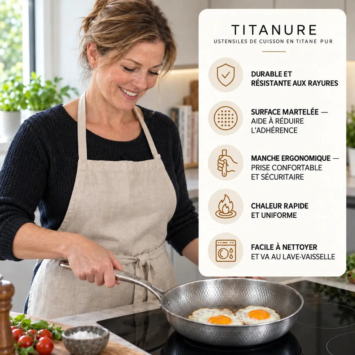 Poêle Titanure en cuisine – caractéristiques